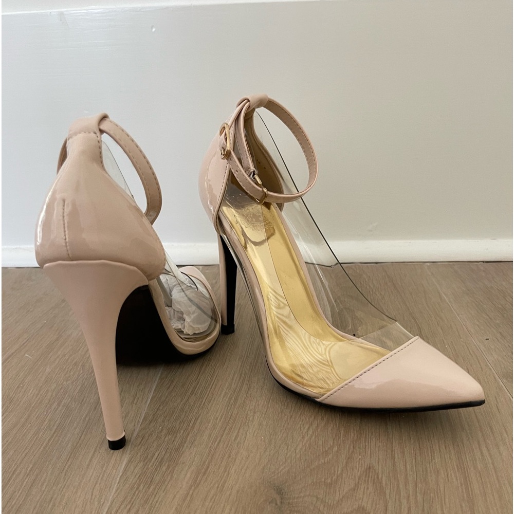 Cape Robbin Nude Patent Clear PVC Pointed Toe Stiletto Heels